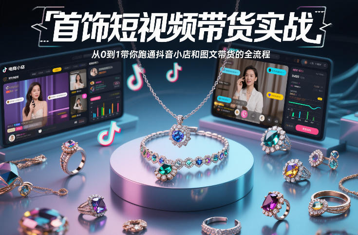 首饰短视频带货实战，从0到1带你跑通抖音小店和图文带货的全流程-皮皮网创