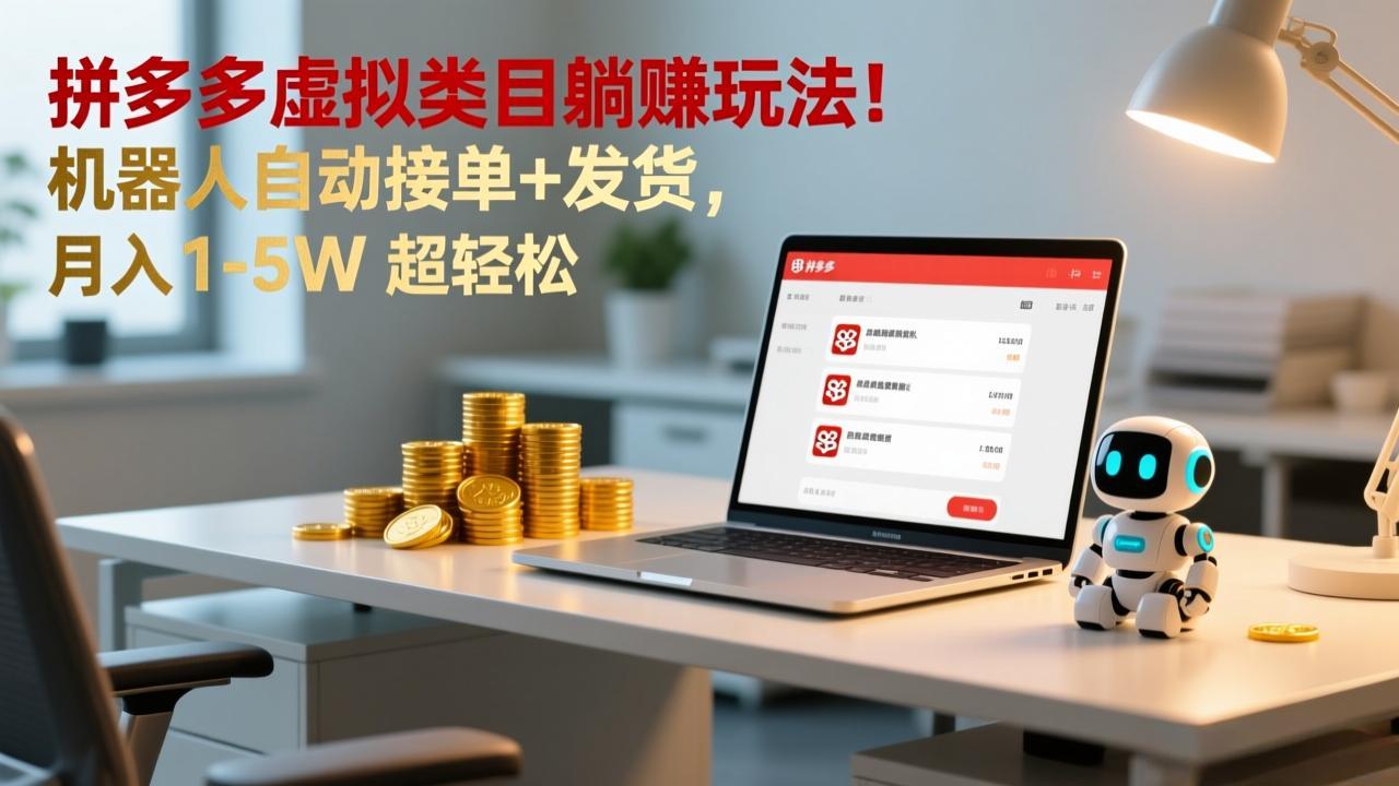 多多虚拟类目躺赚玩法！机器人自动接单+发货，月入 1-5W 超轻松-皮皮网创