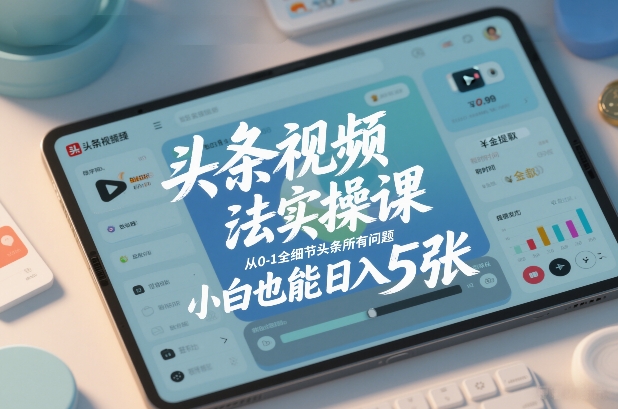 头条视频玩法实操课,从0-1全细节头条所有问题,小白也能日入5张-皮皮网创