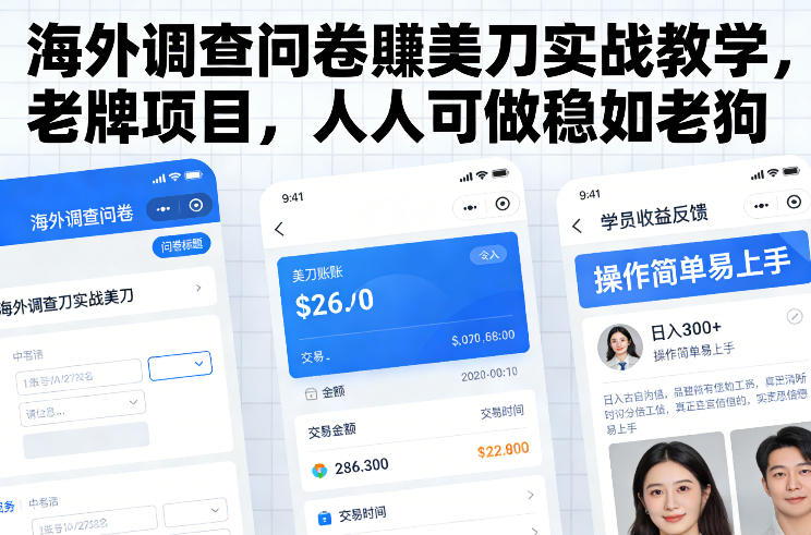 海外调查问卷賺美刀实战教学，老牌项目，人人可做稳如老狗-皮皮网创