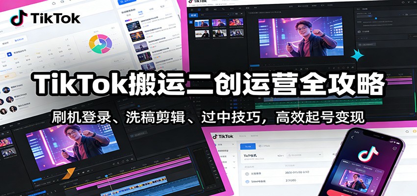 TikTok搬运二创运营全攻略：刷机登录、洗稿剪辑 、过中技巧，高效起号变现-皮皮网创
