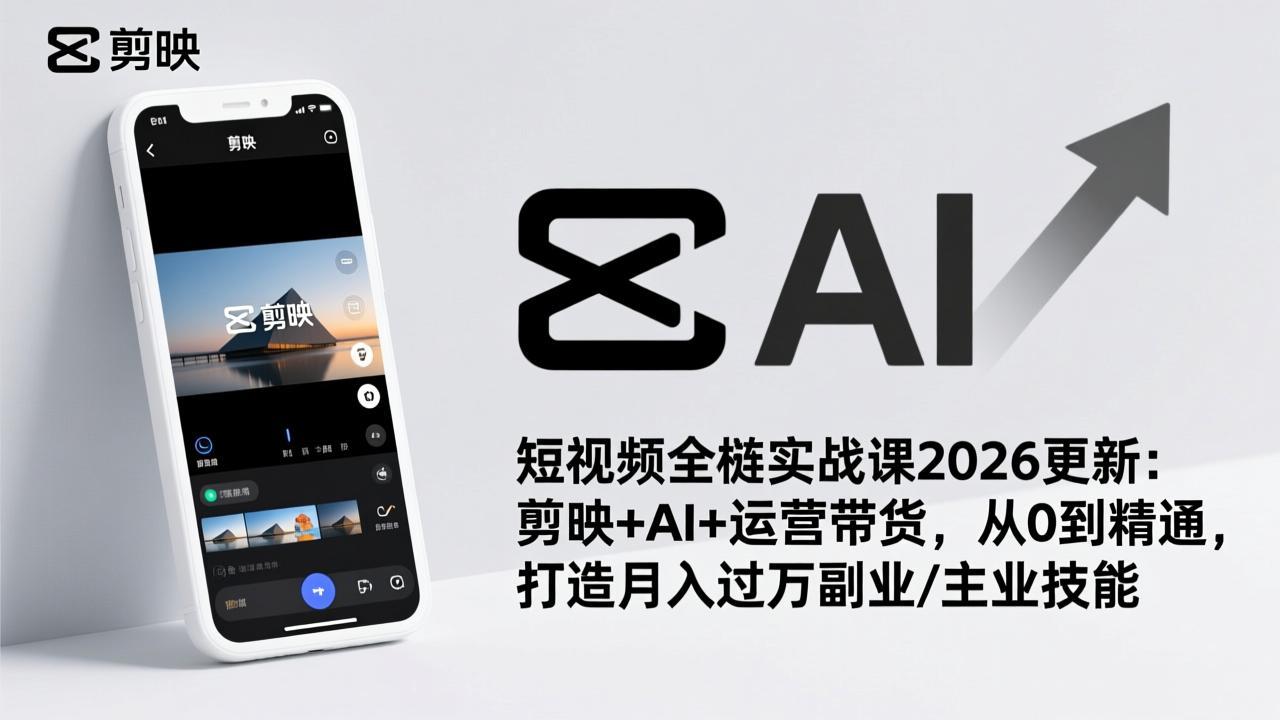 短视频全栈实战课2026更新:剪映+AI+运营带货,从0到精通,打造月入过万副业/主业技能-皮皮网创