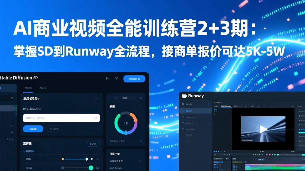 AI商业视频全能训练营2+3期：掌握SD到Runway全流程，接商单报价可达5K-5W-皮皮网创