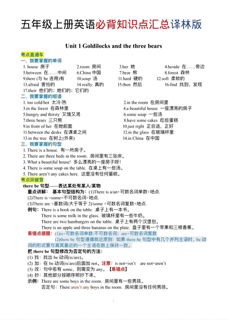 五年级上英语必背知识单《译林版》-皮皮网创