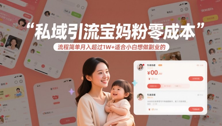 私域引流宝妈粉零成本流程简单月入超过1W+适合小白想做副业的-皮皮网创