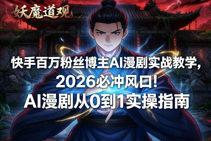 快手百万粉丝博主AI漫剧实战教学，2026必冲风口！AI漫剧从0到1实操指南-皮皮网创