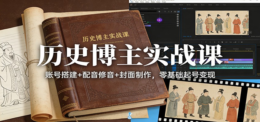 历史博主实战课:账号搭建+配音修音+封面制作,零基础起号变现-皮皮网创