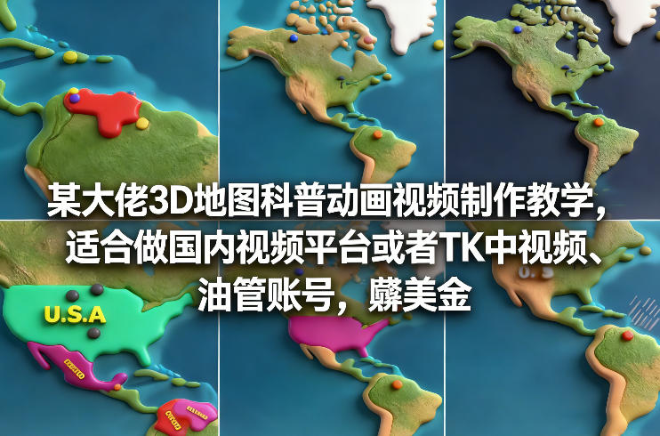 某大佬3D地图科普动画视频制作教学，适合做国内视频平台或者TK中视频、油管账号，賺美金-皮皮网创