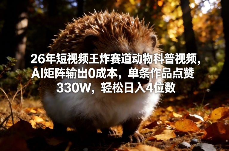 26年短视频王炸赛道动物科普视频，AI矩阵输出0成本，单条作品点赞330W，轻松日入4位数-皮皮网创