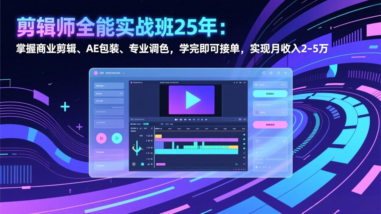 剪辑师全能实战班25年：掌握商业剪辑、AE包装、专业调色，学完即可接单，实现月收入2-5万-皮皮网创