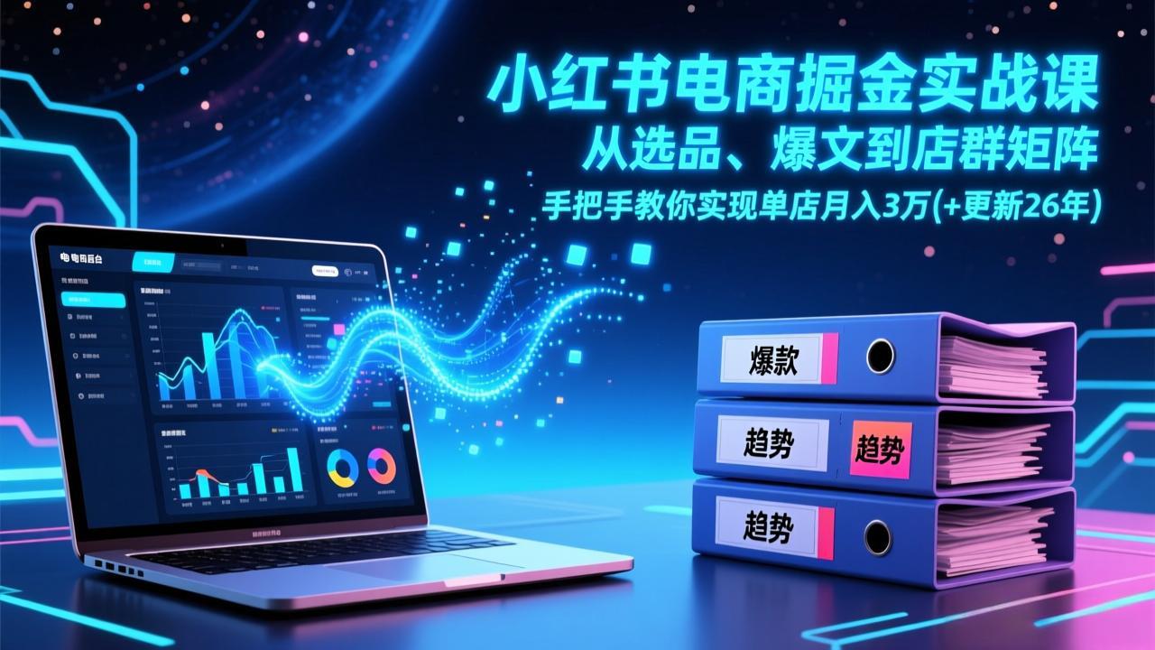 小红书电商掘金实战课,从选品、爆文到店群矩阵,手把手教你实现单店月入3万+(更新26年-皮皮网创