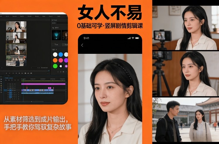 0基础可学！《女人不易》竖屏剧情剪辑课，从素材筛选到成片输出，手把手教你驾驭复杂故事-皮皮网创