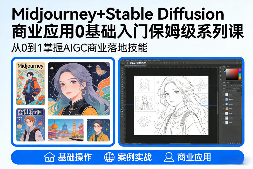 AIGC商业应用Midjourney+Stable Diffusion教程,0基础入门保姆级系列课-皮皮网创