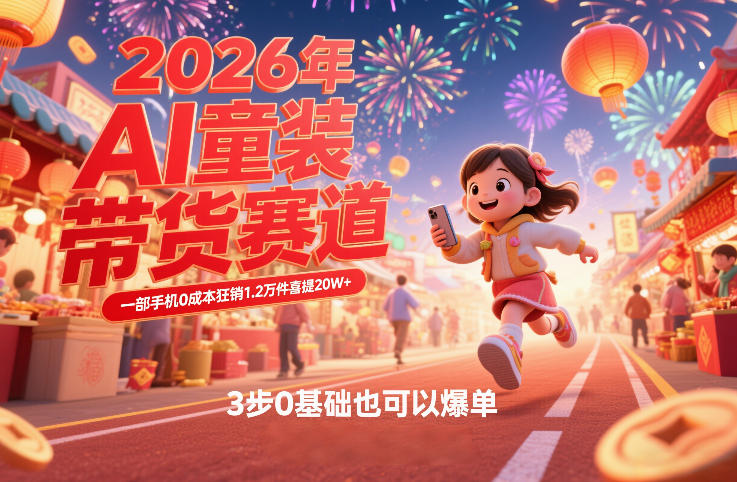AI童装新春带货赛道，一部手机0成本狂销1.2万件喜提20W+，3步0基础也可以爆单-皮皮网创