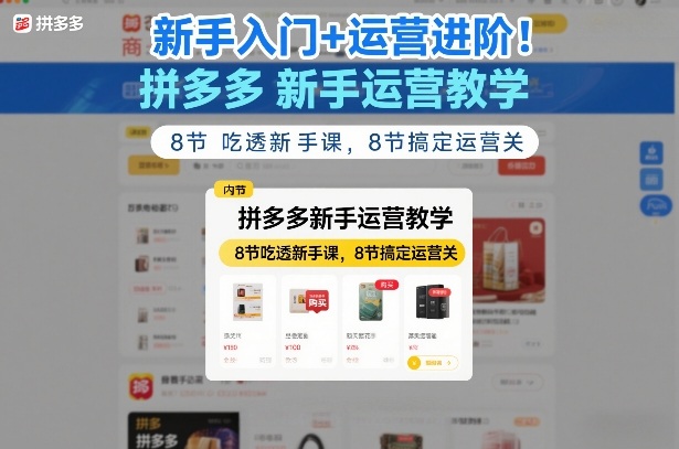 新手入门+运营进阶！拼多多新手运营教学，8节吃透新手课，8节搞定运营关-皮皮网创