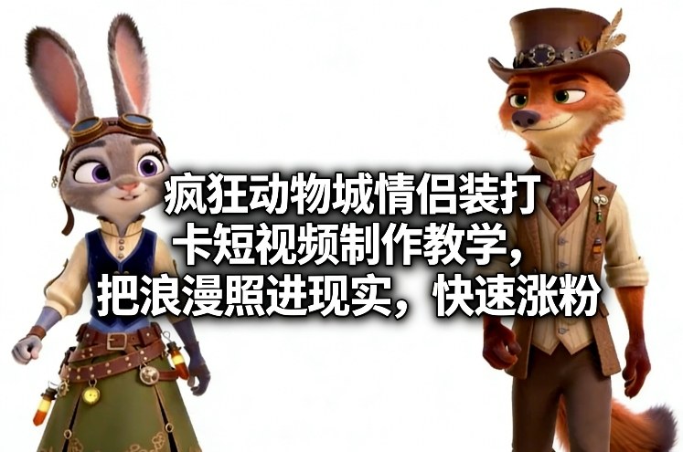 疯狂动物城情侣装打卡短视频制作教学，把浪漫照进现实，快速涨粉-皮皮网创