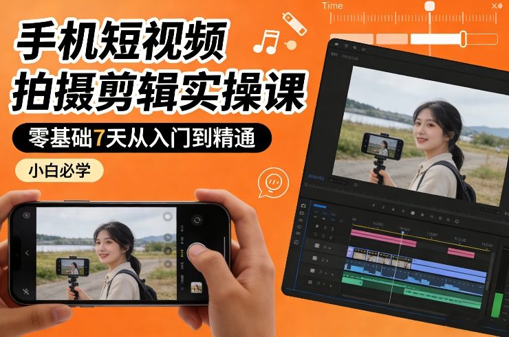 手机短视频拍摄剪辑实操课，零基础7天从入门到精通，小白必学-皮皮网创