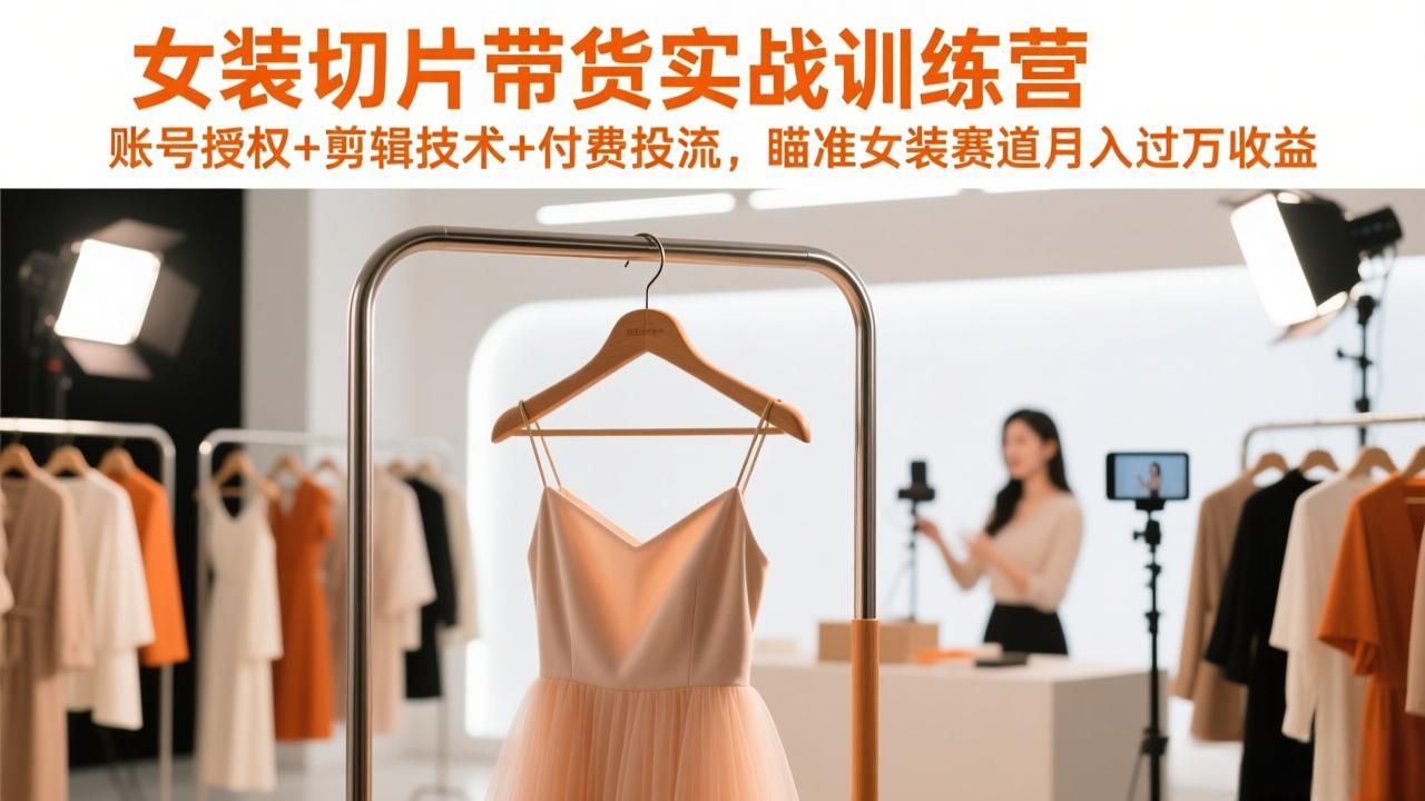 女装切片带货实战训练营，账号授权+剪辑技术+付费投流，瞄准女装赛道月入过万收益-皮皮网创