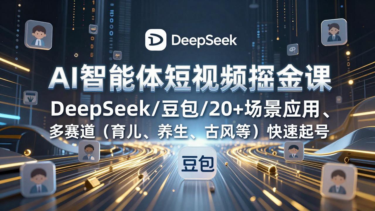 AI智能体短视频掘金课，DeepSeek/豆包/20+场景应用、多赛道(育儿、养生、古风等-皮皮网创