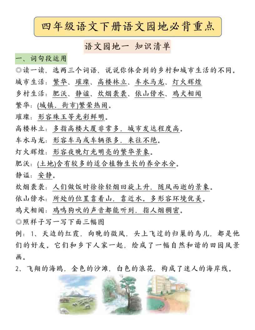 四年级下语文园地必背重点考点总结-皮皮网创