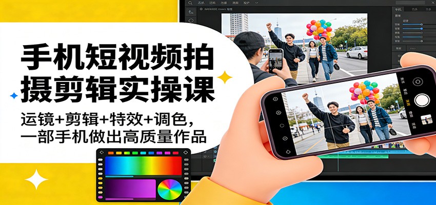 手机短视频拍摄剪辑实操课：运镜+剪辑+特效+调色，一部手机做出高质量作品-皮皮网创