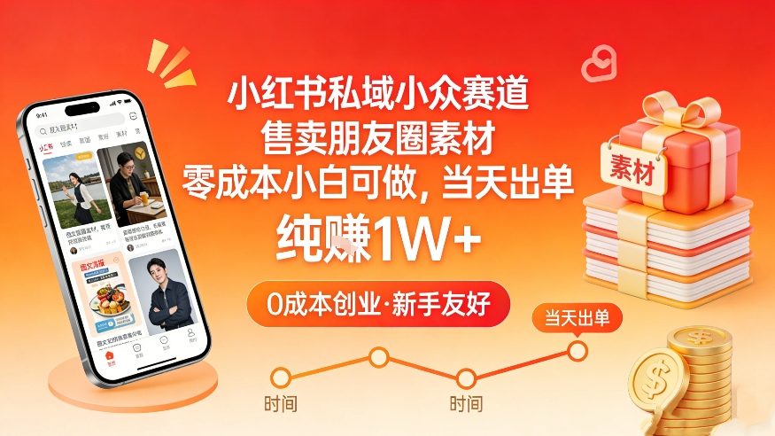 小红书私域小众赛道，售卖朋友圈素材，零成本小白可做，当天出单，月入1W+-皮皮网创