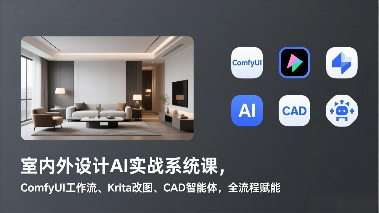 室内外设计AI实战系统课，ComfyUI工作流、Krita改图、CAD智能体，全流程赋能-皮皮网创