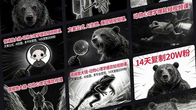 情绪放大镜-动物心理学爆款短视频课，文案公式、AI生图、多平台变现，14天复制20W粉-皮皮网创