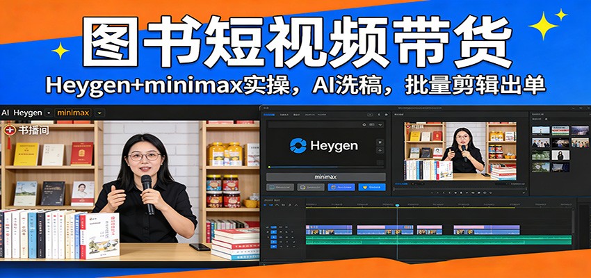 图书短视频带货：Heygen+minimax实操，AI洗稿 ，批量剪辑出单-皮皮网创