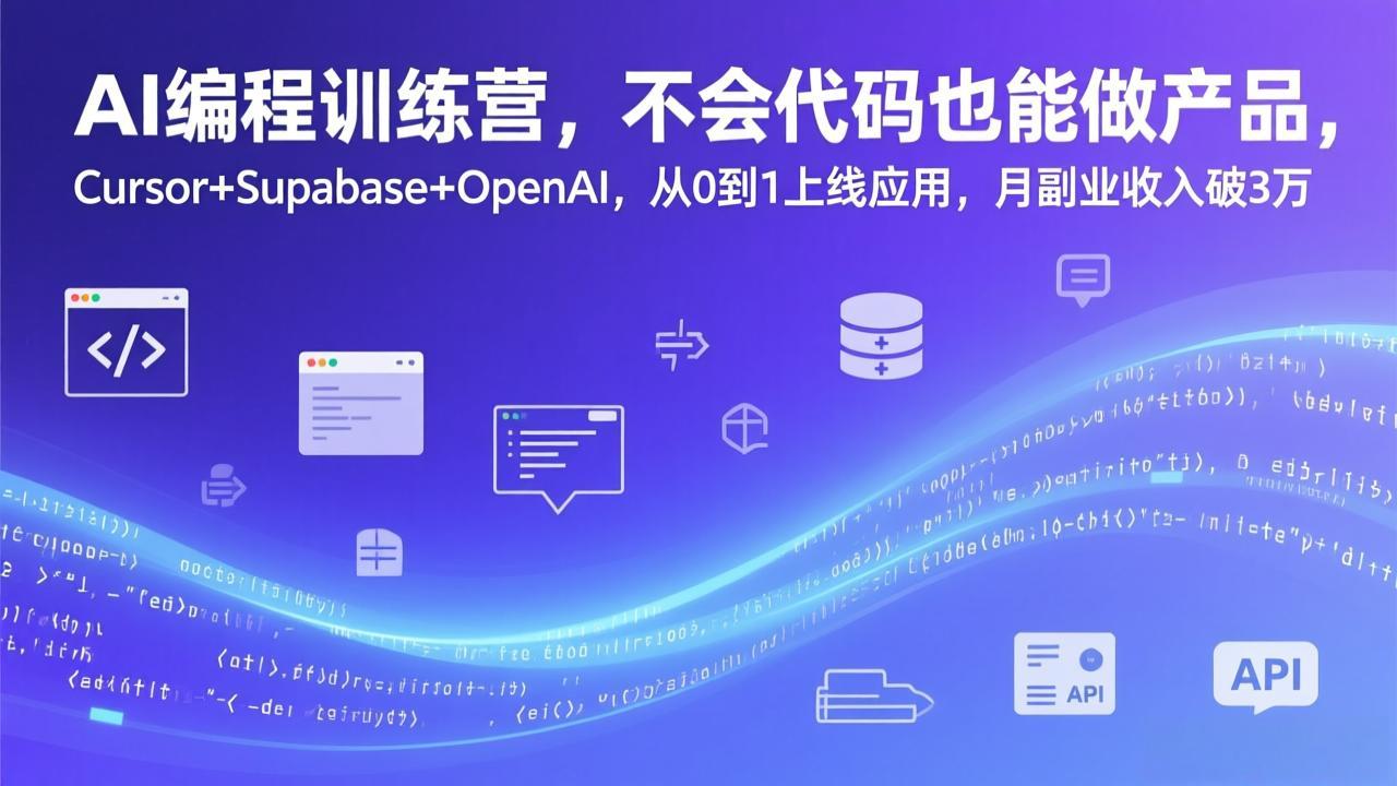 AI编程训练营，不会代码也能做产品，Cursor+Supabase+OpenAI，从0到1上线应用，月副业收入破3万-皮皮网创