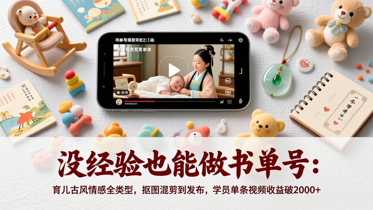 没经验也能做书单号：育儿古风情感全类型，抠图混剪到发布，学员单条视频收益破2000+-皮皮网创