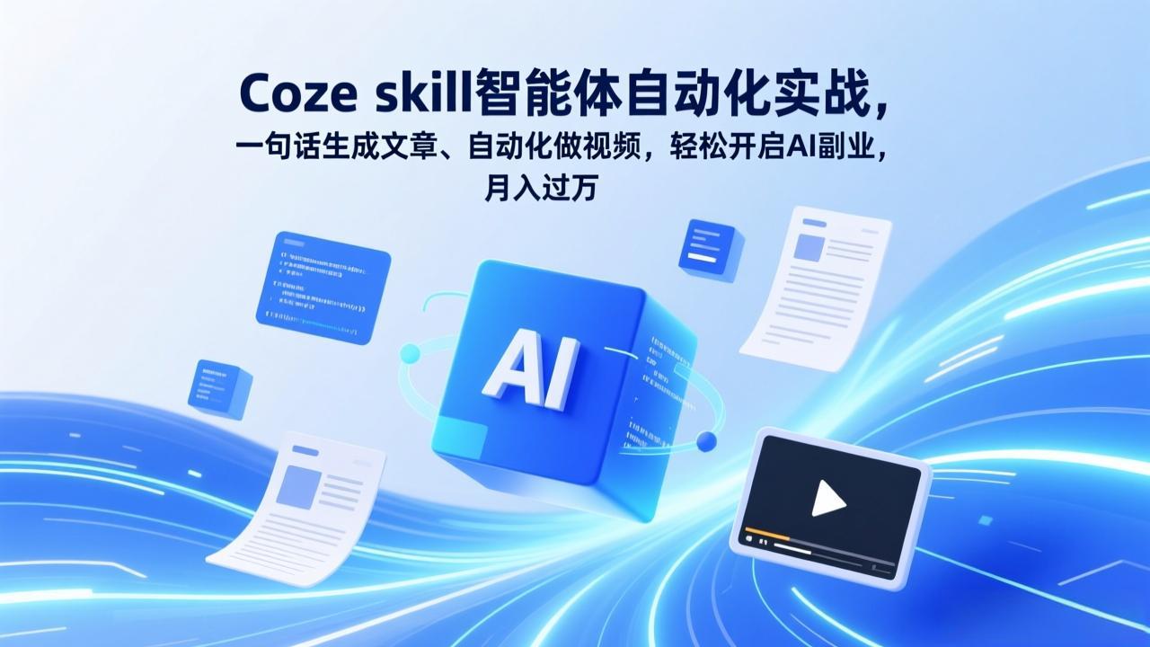 Coze skill智能体自动化实战，一句话生成文章、自动化做视频，轻松开启AI副业，月入过万-皮皮网创