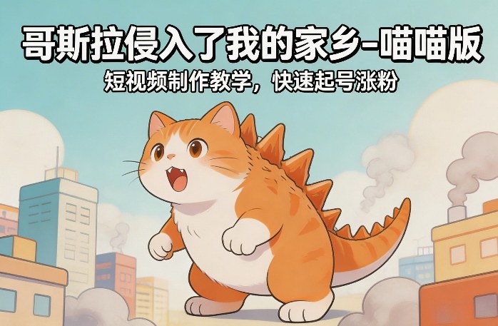 哥斯拉侵入了我的家乡–喵喵版短视频制作教学，快速起号涨粉-皮皮网创