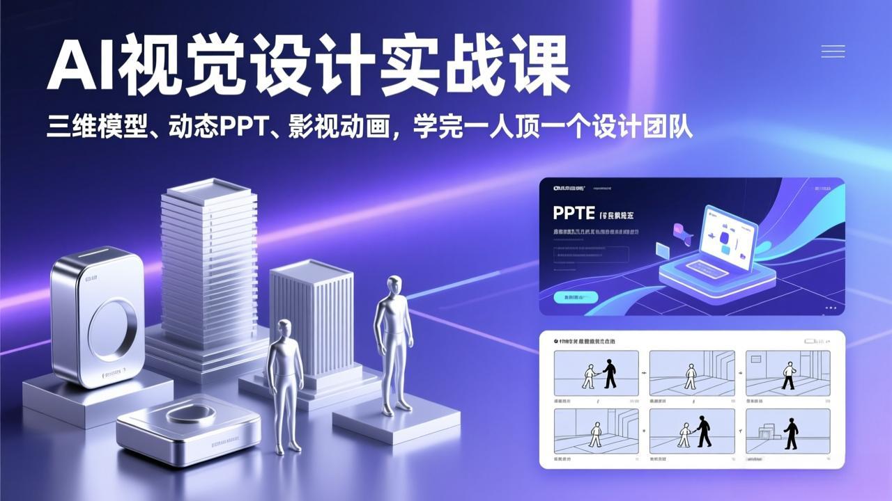 AI视觉设计实战课，三维模型、动态PPT、影视动画，学完一人顶一个设计团队-皮皮网创
