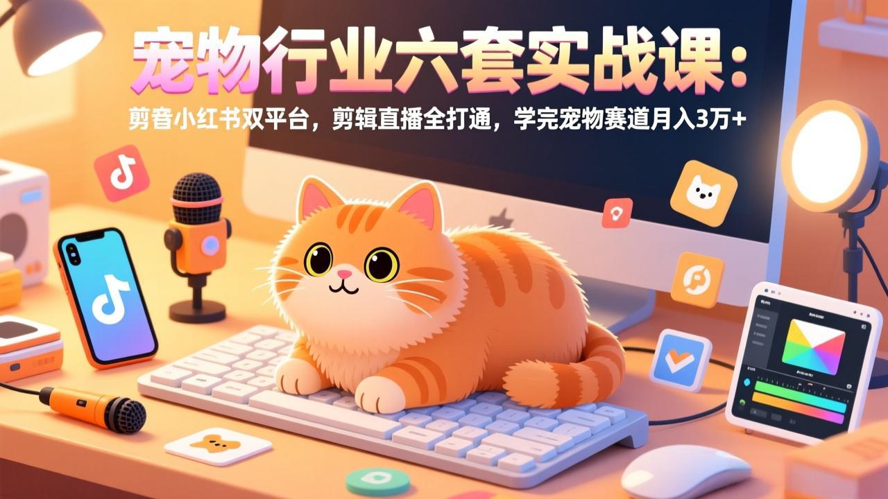 宠物行业六套实战课：抖音小红书双平台，剪辑直播全打通，学完宠物赛道月入3万+-皮皮网创