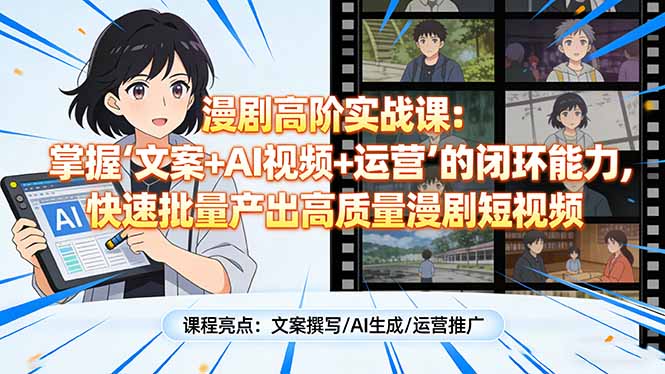 漫剧高阶实战课:掌握“文案+AI视频+运营”的闭环能力,快速批量产出高质量漫剧短视频-皮皮网创