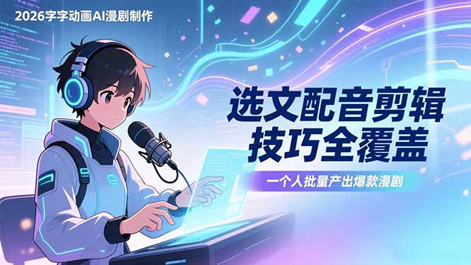 2026字字动画AI漫剧制作-1期，选文配音剪辑技巧全覆盖，一个人就能批量产出爆款漫剧-皮皮网创