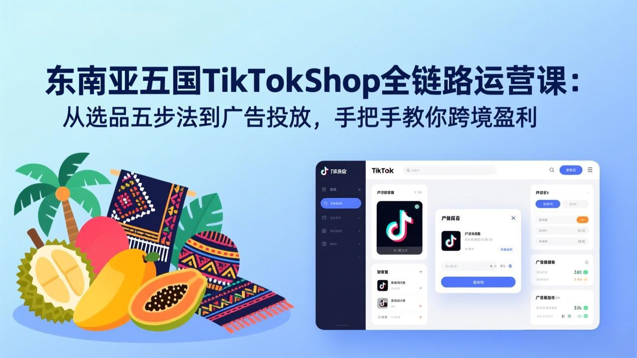 东南亚五国TikTok Shop全链路运营课:从选品五步法到广告投放,手把手教你跨境盈利-皮皮网创
