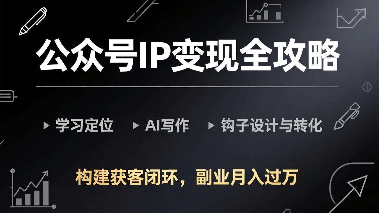 公众号IP变现全攻略-更新,学习定位、AI写作、钩子设计与转化,构建获客闭环,副业月入过万-皮皮网创