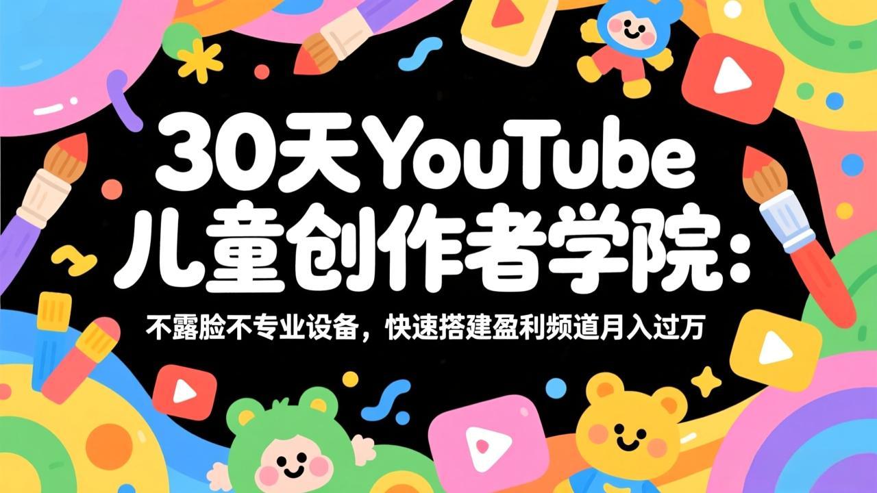 30天YouTube儿童创作者学院：不露脸不专业设备，快速搭建盈利频道月入过万-皮皮网创