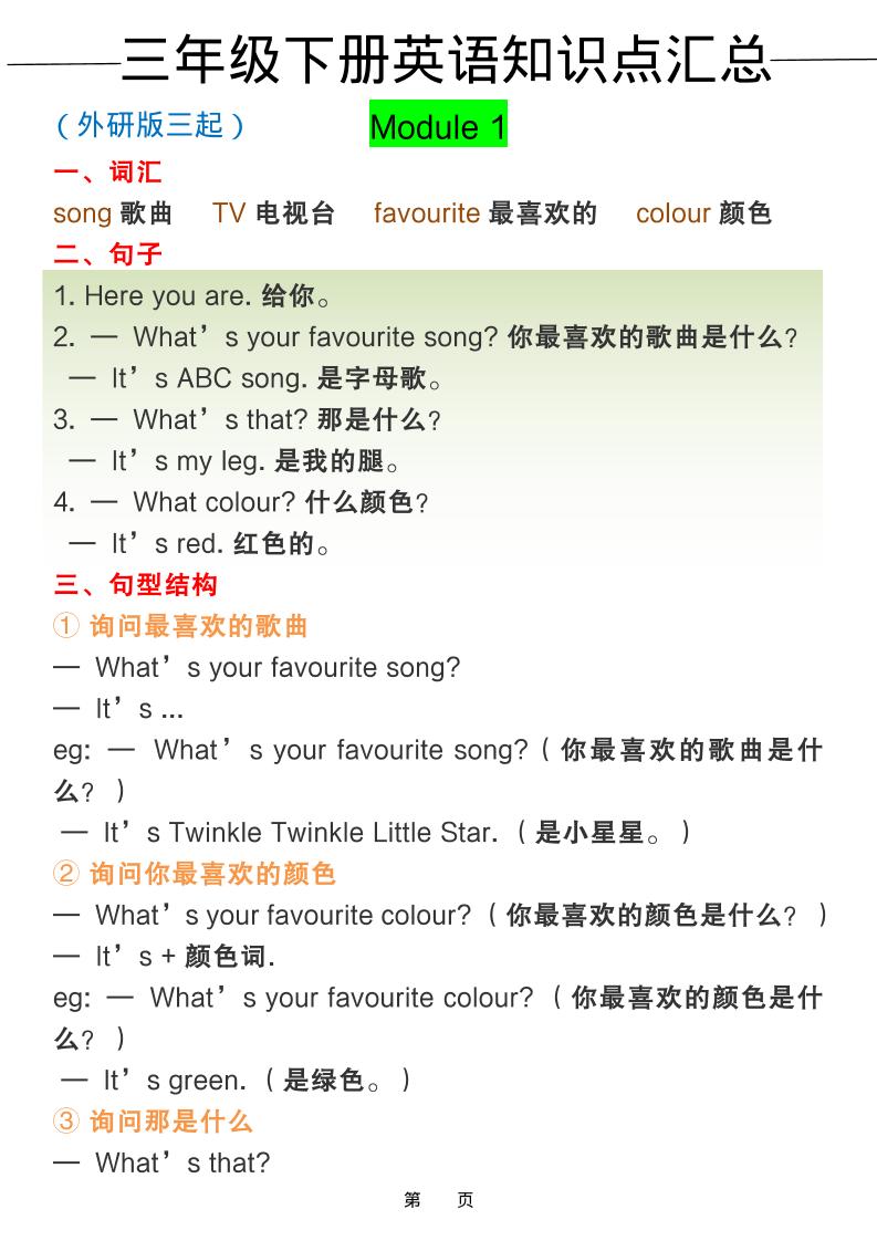 三年级下英语全册知识点汇总《外研版（三起）》-皮皮网创