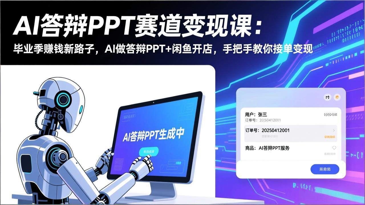 AI答辩PPT赛道变现课：毕业季赚钱新路子，AI做答辩PPT+闲鱼开店，手把手教你接单变现-皮皮网创