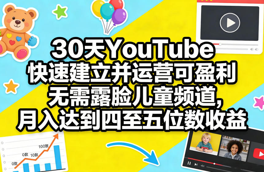 30天YouTube快速建立并运营可盈利无需露脸儿童频道，月入达到四至五位数收益-皮皮网创