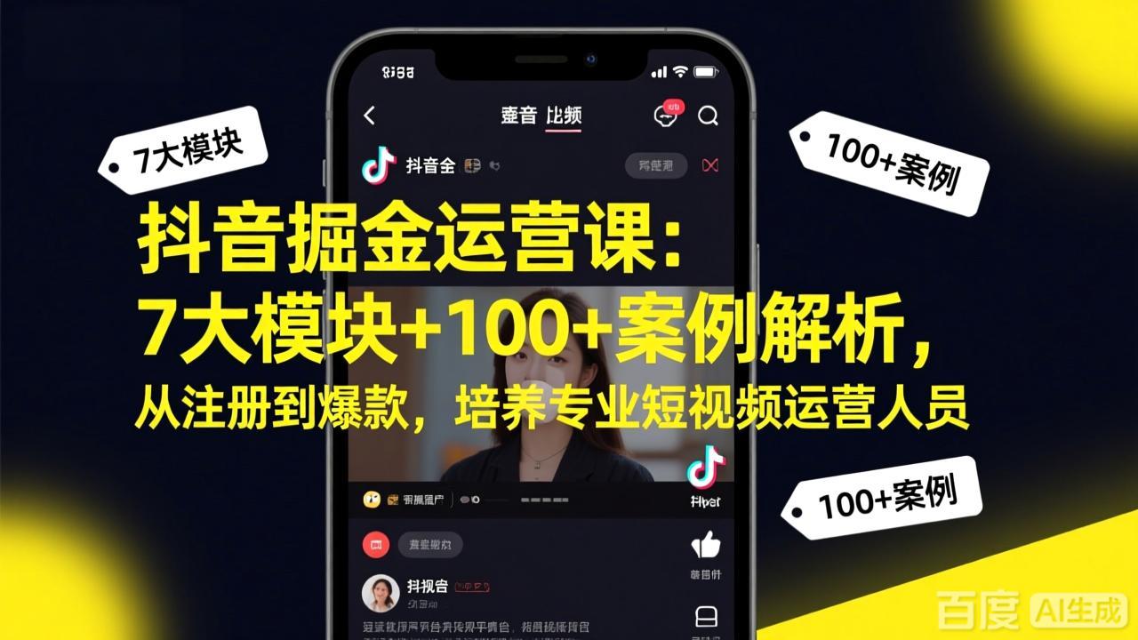 抖音掘金运营课：7大模块+100+案例解析，从注册到爆款，培养专业短视频运营人员-皮皮网创
