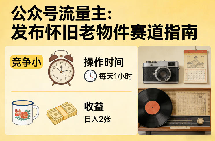 公众号流量主之发布怀旧老物件赛道，竞争小，每天操作1小时，日入2张-皮皮网创