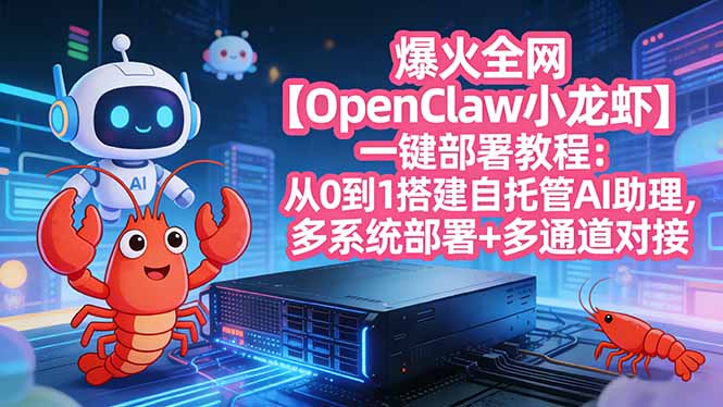 爆火全网【OpenClaw 小龙虾】一键部署教程：从0到1搭建自托管AI助理，多系统部署+多通道对接-皮皮网创