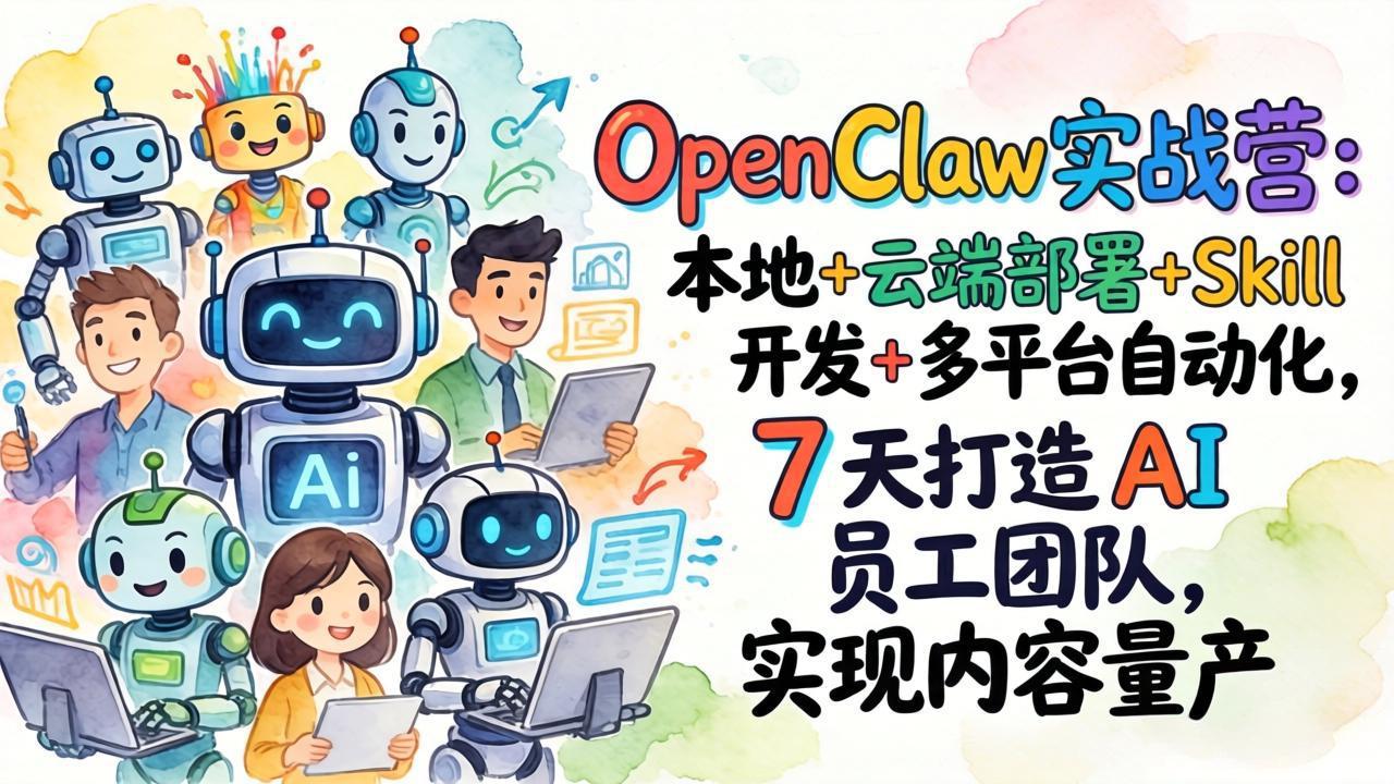 OpenClaw实战营：本地+云端部署+Skill开发+多平台自动化，7 天打造 AI 员工团队，实现内容量产-皮皮网创