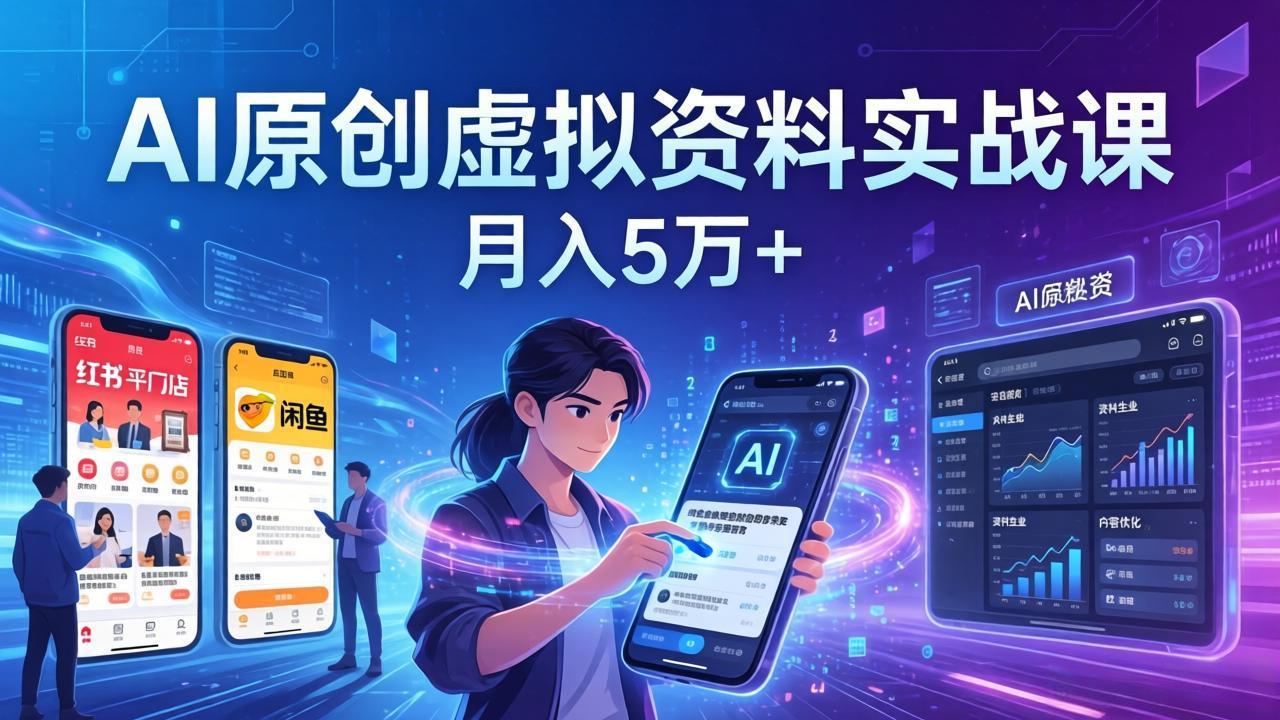 AI原创虚拟资料实战课:2026新机会,小红书闲鱼开店,普通人用AI轻松变现,月入5万+-皮皮网创