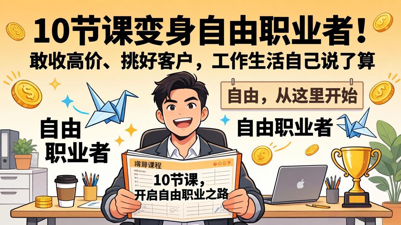 10 节课变身自由职业者!敢收高价、挑好客户,工作生活自己说了算-皮皮网创