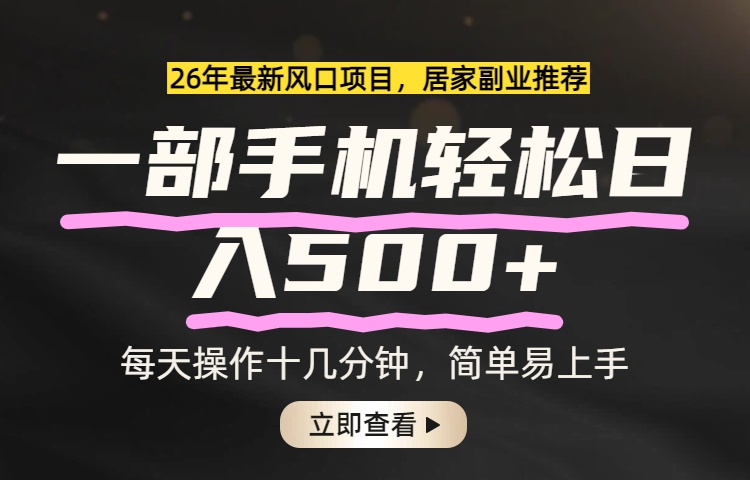 26年居家副业首选，一部手机轻松日入500+，长期稳定可做-皮皮网创